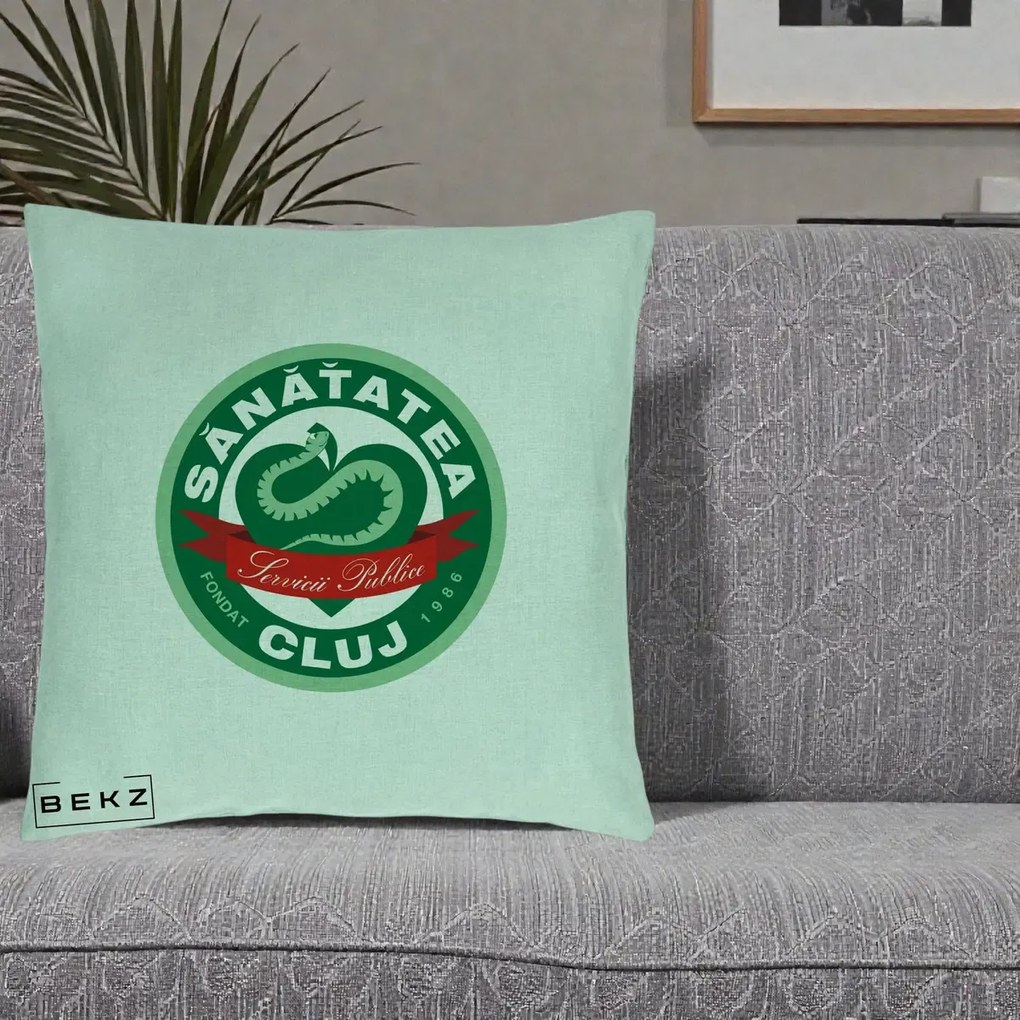 Perna Personalizata Sanatatea Cluj Servicii Publice 1986, 40x40 cm, Verde Menta, Husa Detasabila, Perna Inclusa, BEKZ®