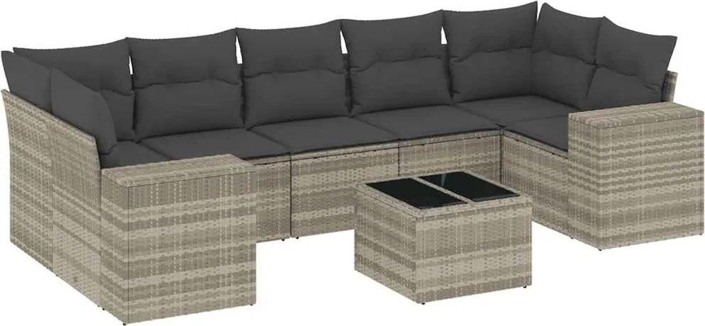 vidaXL Set mobilier de grădină cu perne, 8 piese gri deschis poliratan
