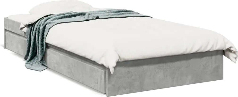 vidaXL Cadru de pat cu sertare, gri beton, 90x190 cm, lemn prelucrat