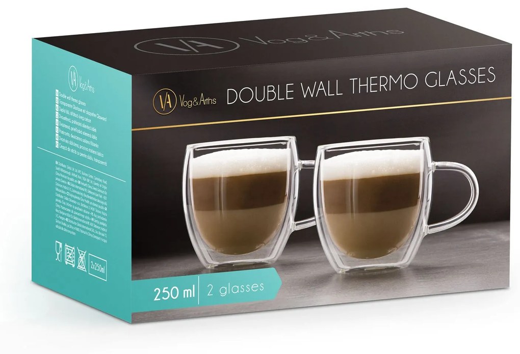 Ceasca de capuccino din sticla cu perete dublu, - 250 ml, 2 buc. pachet