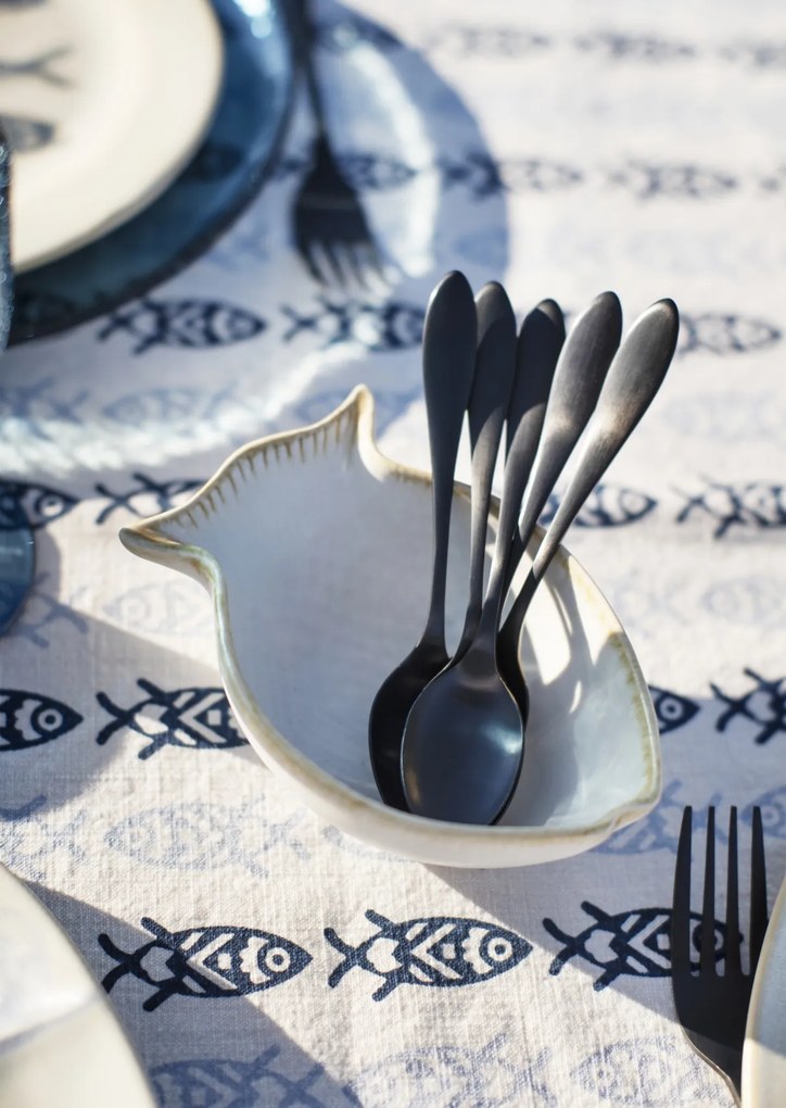 Față de masă din bumbac imprimat cu motive marine, 120×220 cm, „Fish Tablecloth"
