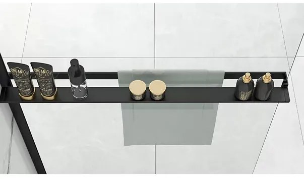 Paravan de dus tip Walk-in Rea Bler 80x195 cm si etajera cu suport negru