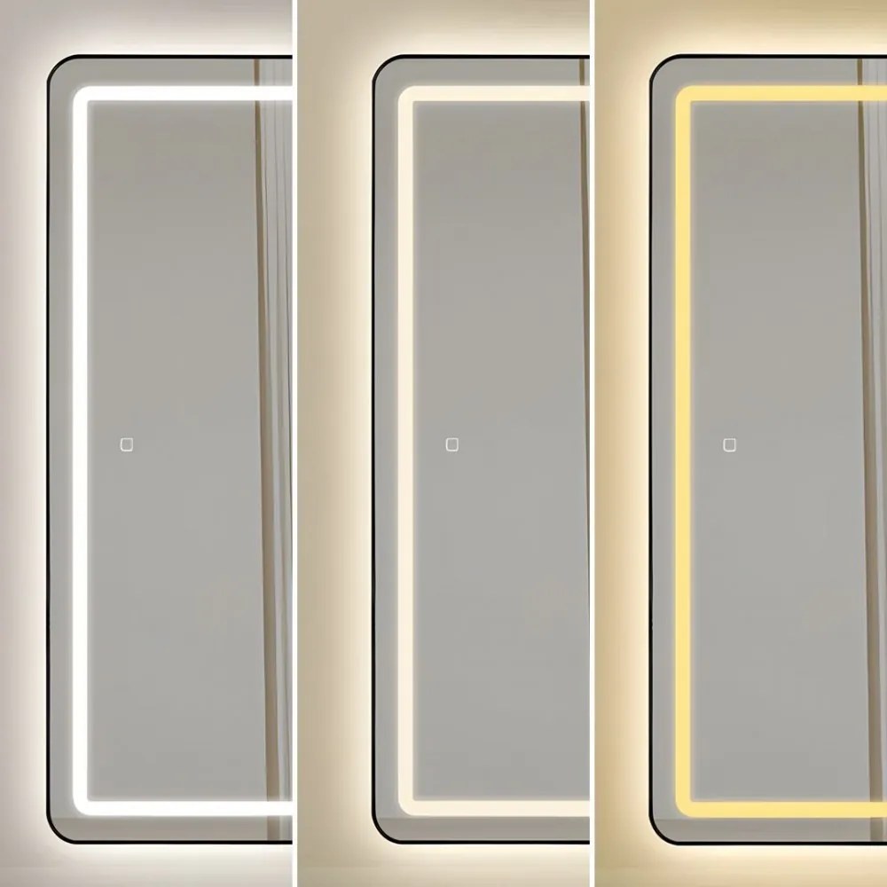 Oglinda LED Dreptunghiulara 50x160 cm, Iluminare 3 Nuanțe, Touch Control & Design Premium Rama Gold