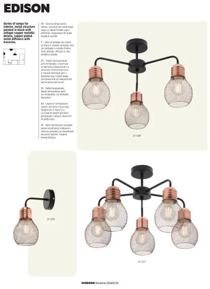 Redo 01-1579 - Candelabru suspendat pe cablu EDISON 3xE27/42W/230V, diametru 53 cm, negru/cupru
