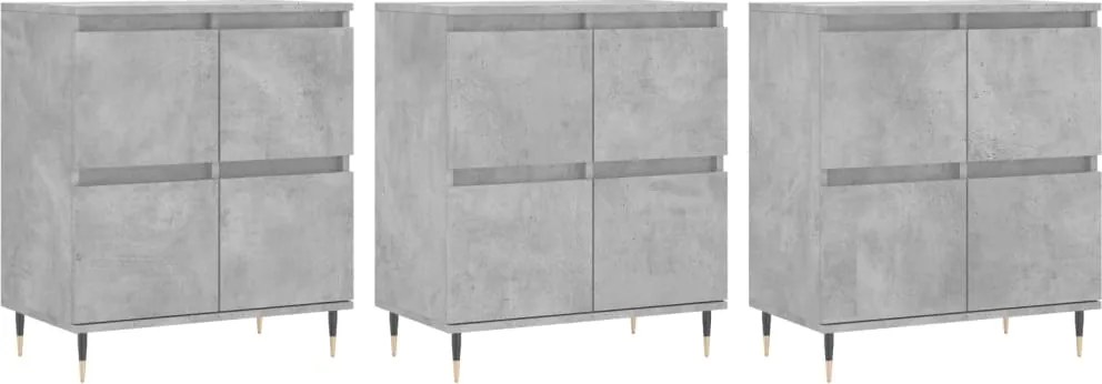 vidaXL Servante, 3 piese, gri beton, lemn prelucrat