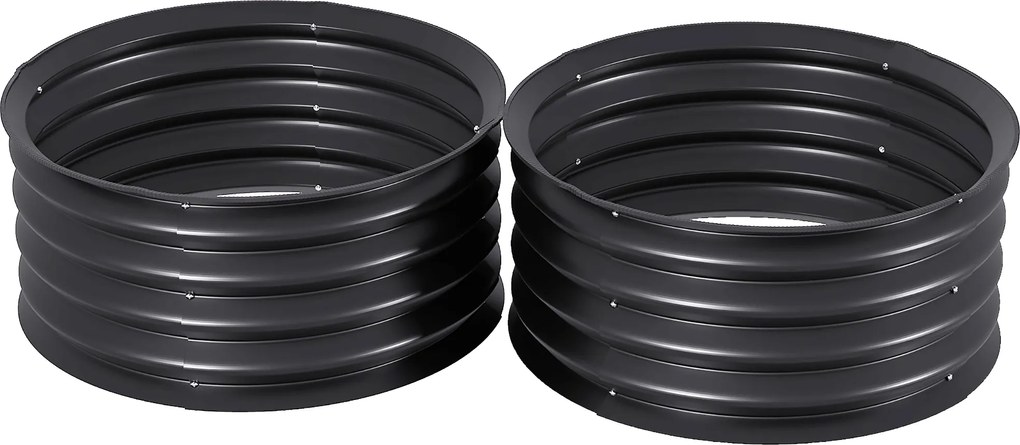 Outsunny Set de 2 containere de plantare galvanizate, Ø60 x 30H cm, ghivece cu fund deschis pentru diferite plante, Gri închis | Aosom Romania