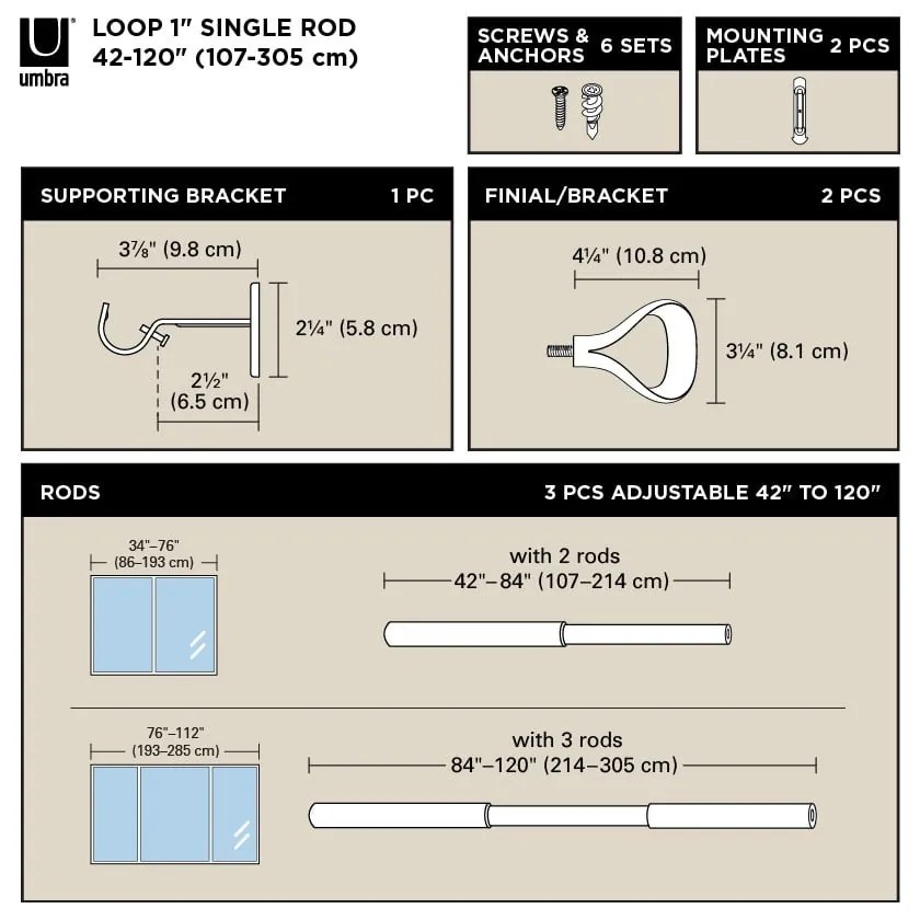 Galerie de perdea 107 - 305 cm extensibilă din oțel Loop – Umbra