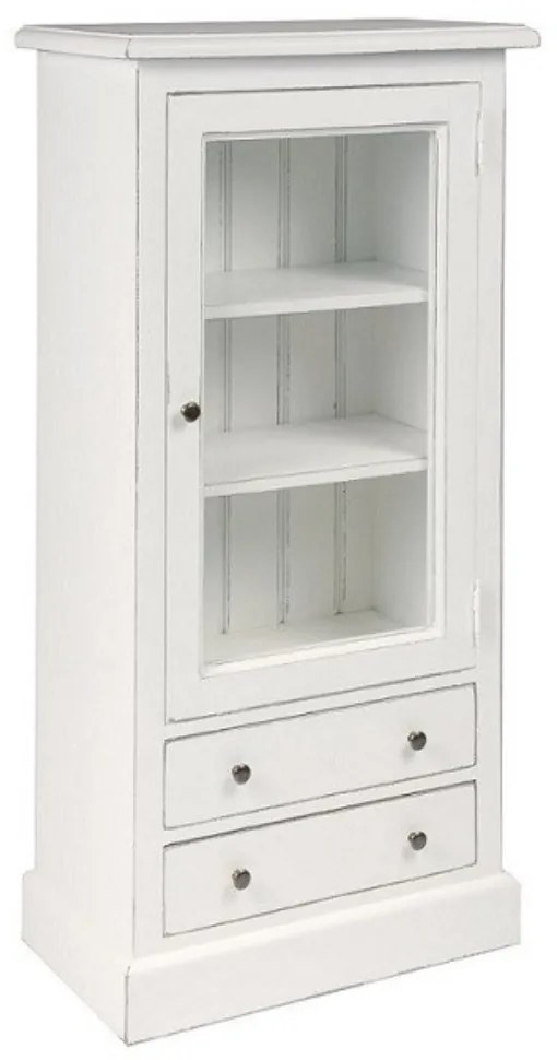 Vitrina, alba, din lemn de pin masiv, cu aspect vintage, small single, Country