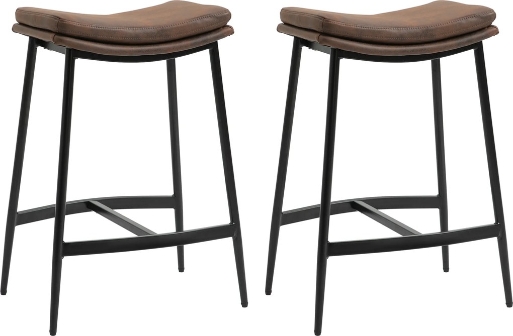 HOMCOM Set 2 Scaune de Bar în Stil Industrial, din Piele Ecologică, 48.5x38.5x68.5 cm, Negru și Maro | Aosom Romania