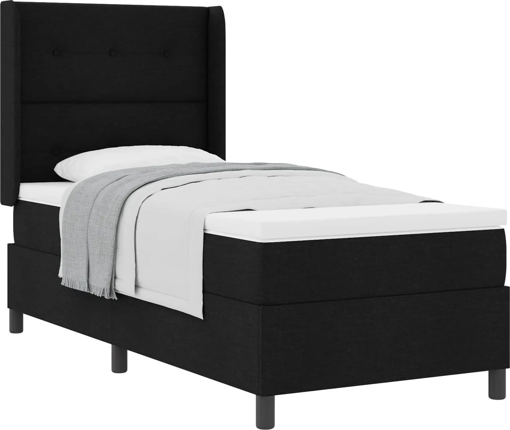 vidaXL Pat cu arcuri cu saltea cu headboard Negru 200 x 90 cm țesătură