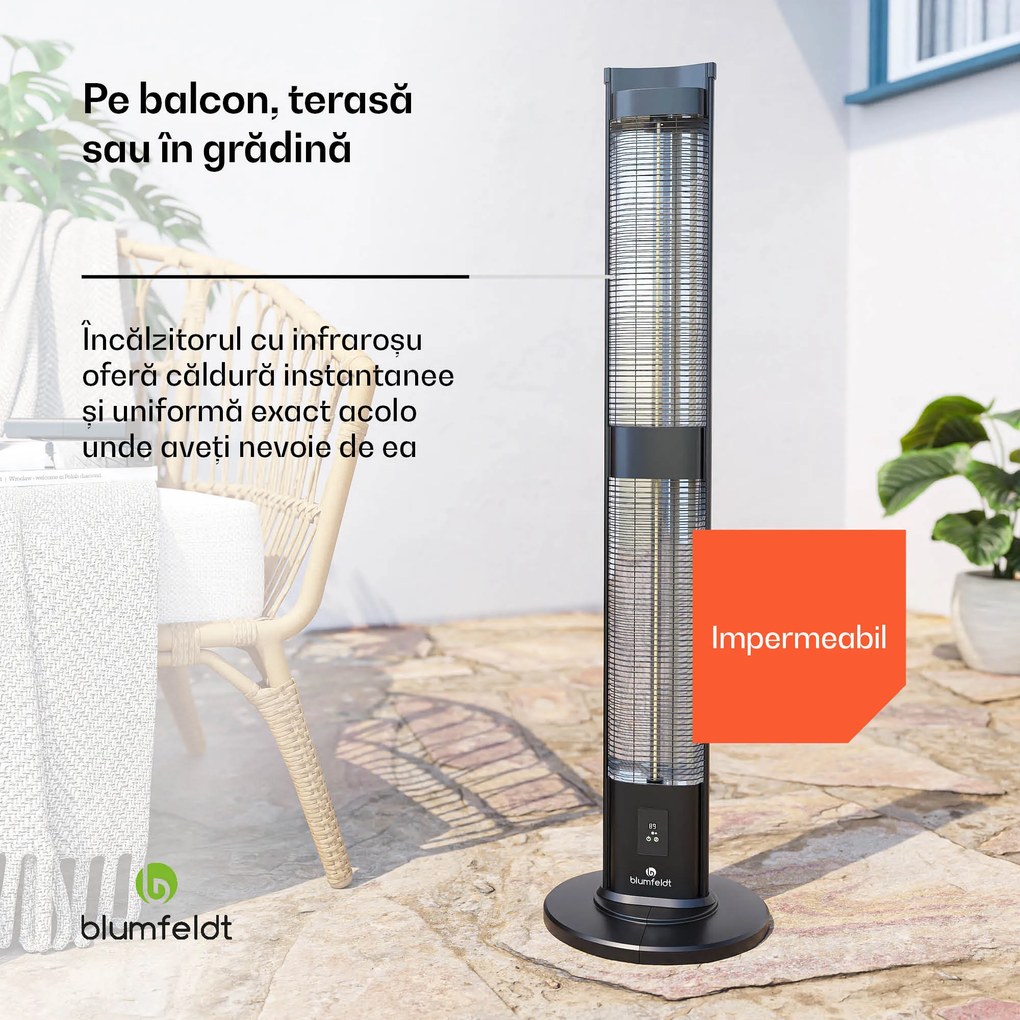 Blumfeldt BlazeTower încălzitor cu infraroșu| 3000 W, exterior, 3 niveluri, IP45, telecomandă, timer