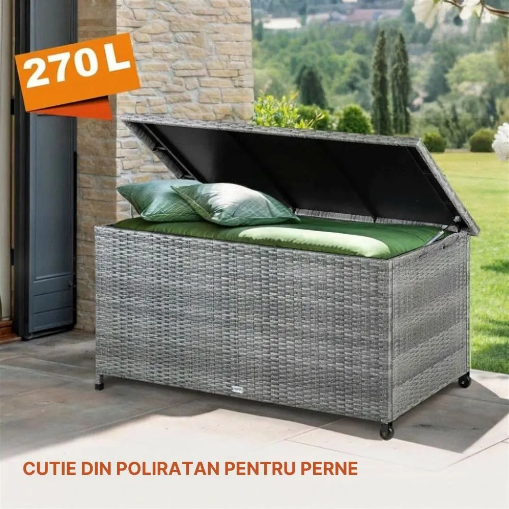 Ladă de depozitare din poliratan RICCO, 270L, 117x53x60cm, gri Casaria