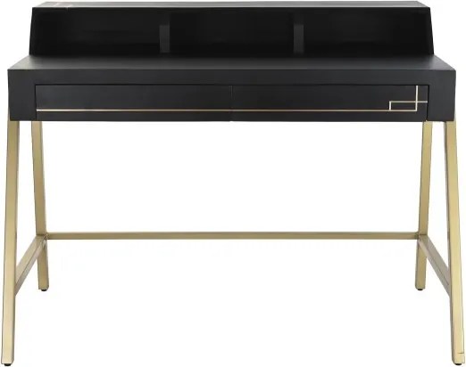 Birou cu sertare din lemn masiv de mango negru și metal, 93,5 x 119 x 70 cm, „Glint”