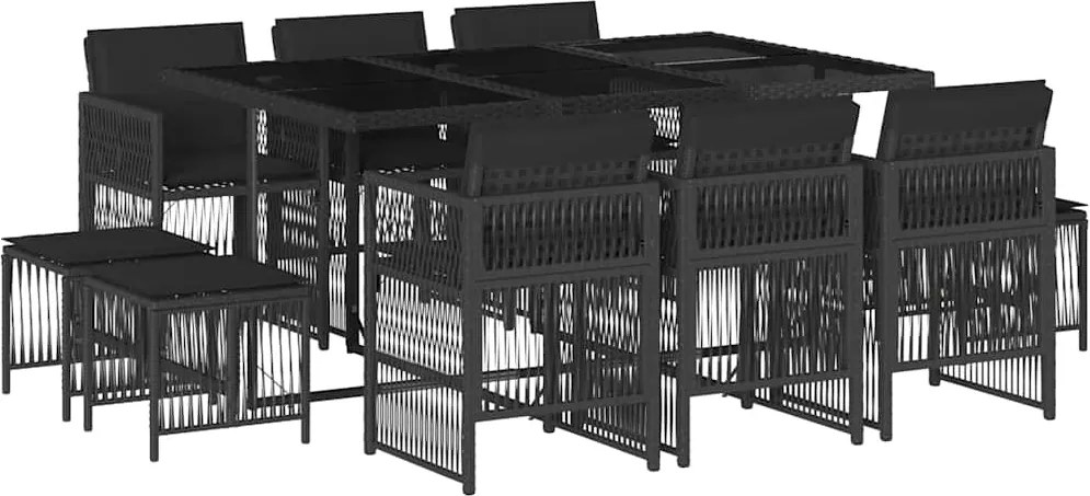 vidaXL Set mobilier de exterior cu perne, 11 piese, negru, poliratan