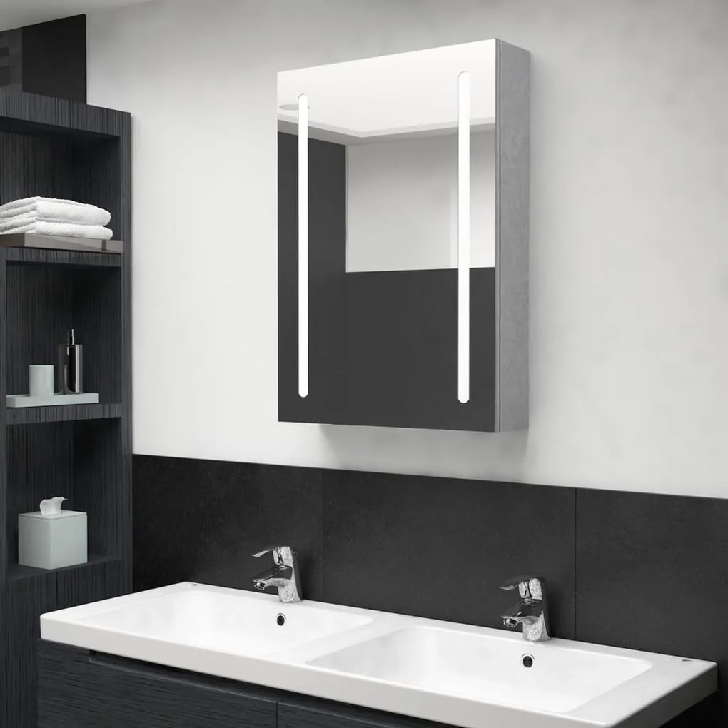 326495 vidaXL Dulap de baie cu oglindă și LED, gri beton, 50x13x70 cm