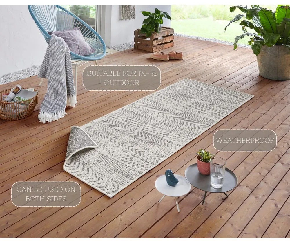 Covor adecvat pentru exterior NORTHRUGS Biri, 80 x 350 cm, gri-crem