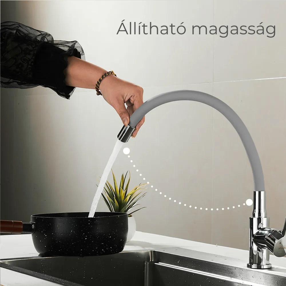 Robinet mixer pentru chiuvetă cu piedestal Corin cu gura de scurgere flexibilă gri