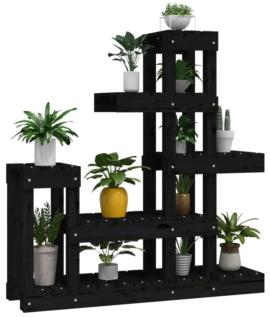 Suport pentru plante, Negru,92x25x97 cm, lemn masiv de pin