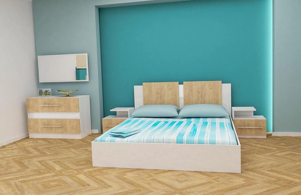 Set dormitor Rila 160 cm include si saltea alb lucios si stejar craft