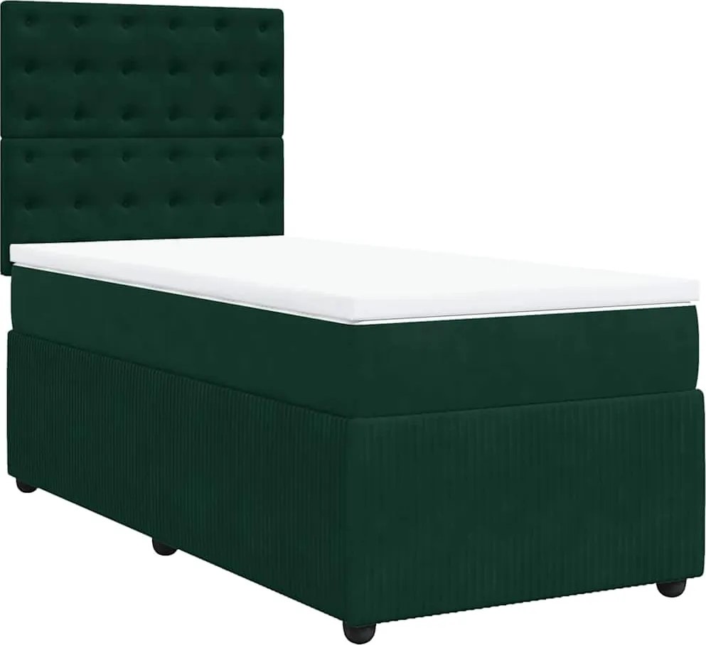 vidaXL Pat box spring cu saltea, verde închis, 100x200 cm, catifea
