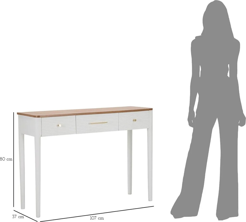 Consola, Matera, Mauro Ferretti, 107 x 37 x 80 cm, lemn frasin/lemn pin/MDF/fier, alb/maro