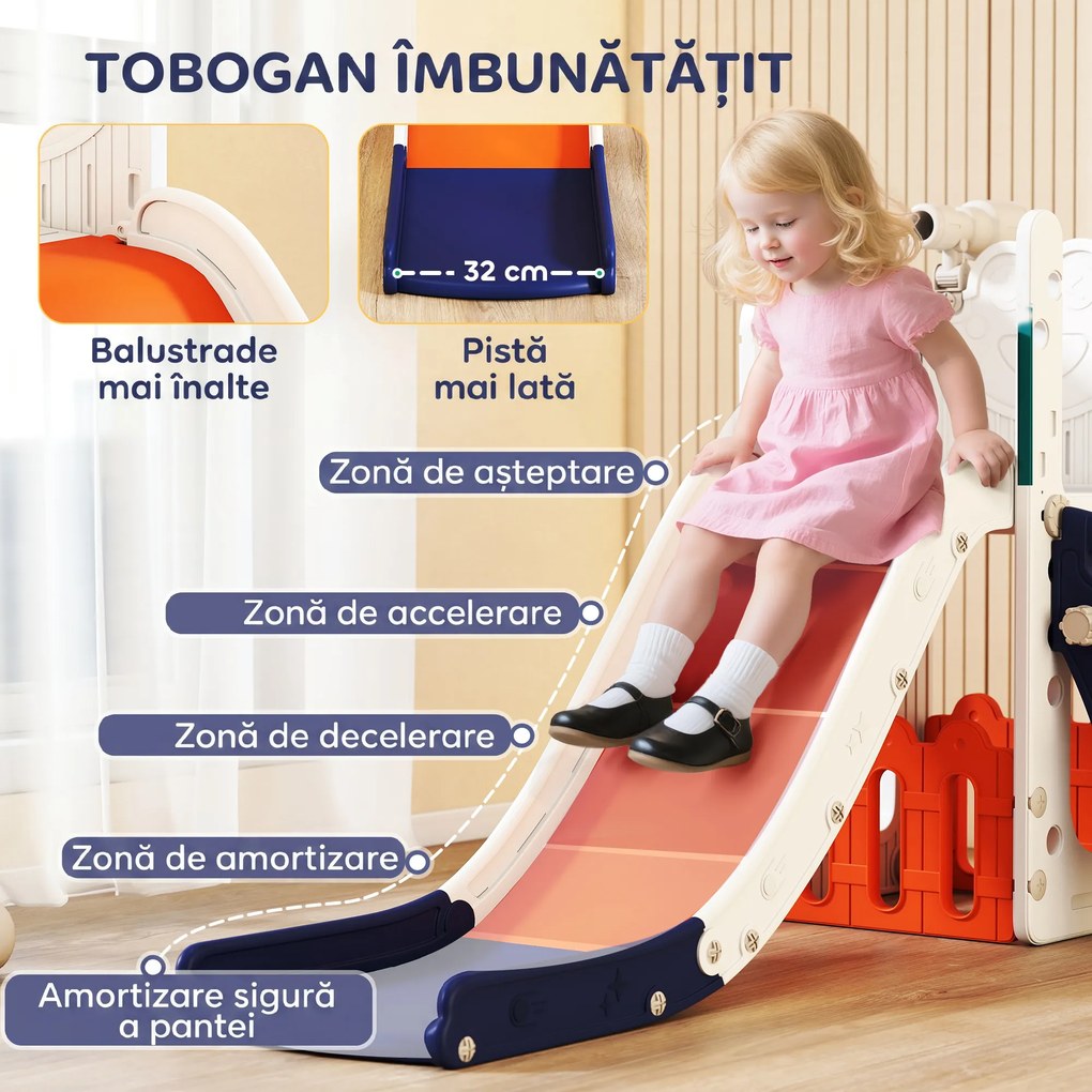 AIYAPLAY Tobogan copii 5 în 1 cu coș de baschet, scăriță, telescop și spațiu de depozitare, 1-3 ani, albastru închis | Aosom Romania