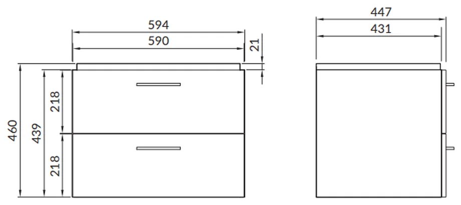 Dulap cu lavoar, 45x59x45 cm, 2 sertare, nuc