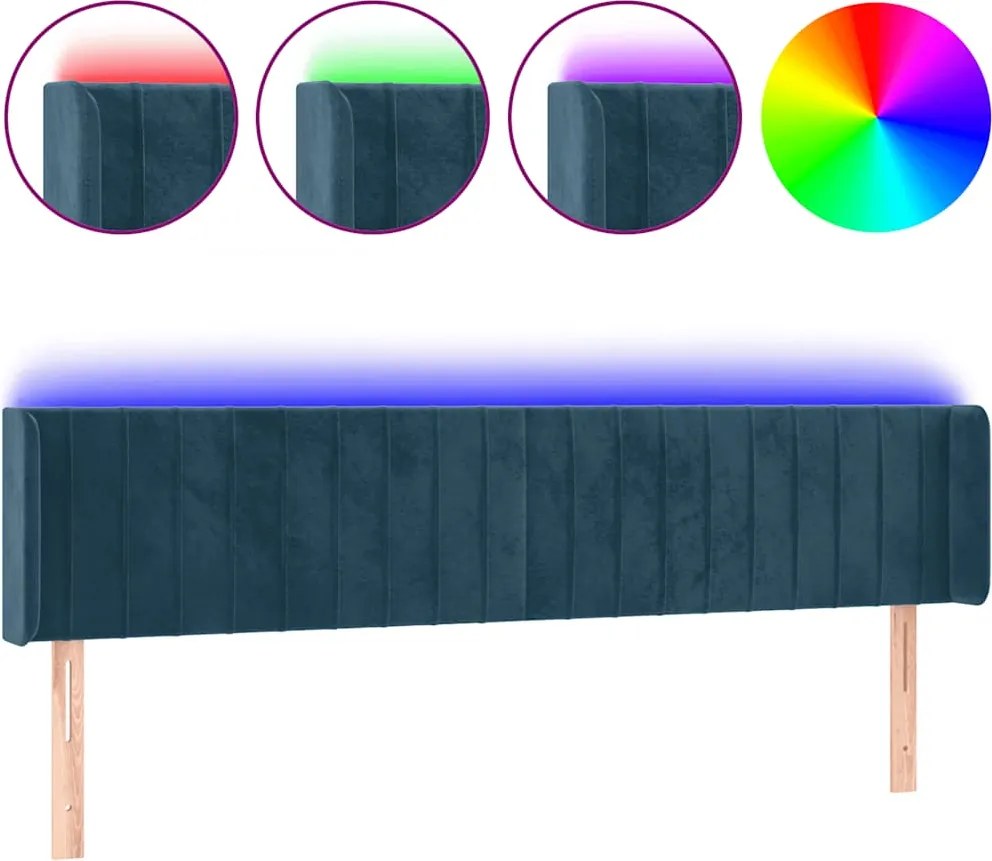 vidaXL Tăblie de pat cu LED, albastru închis, 163x16x78/88 cm, catifea