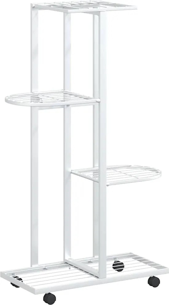 vidaXL Suport de flori cu 4 etaje, cu roți, alb, 44x23x80 cm, fier