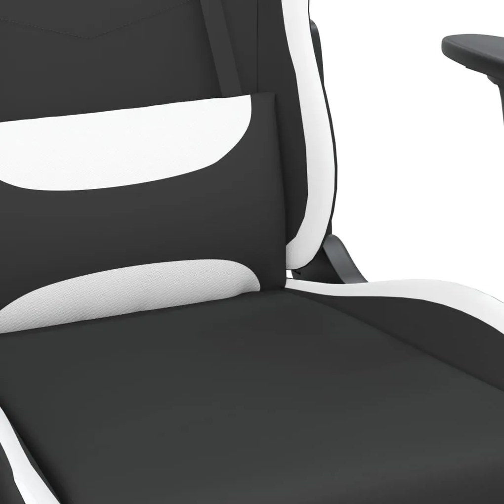 Scaun de gaming pivotant, negru si alb, material textil 1, Alb, Fara suport de picioare