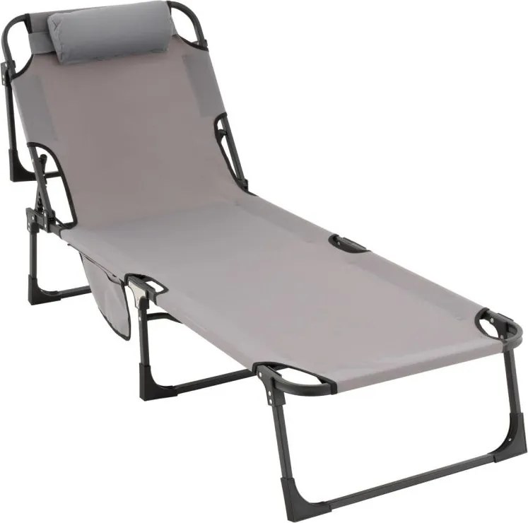 Șezlong pliabil, gri, poliester, 182 x 60 x 30 cm
