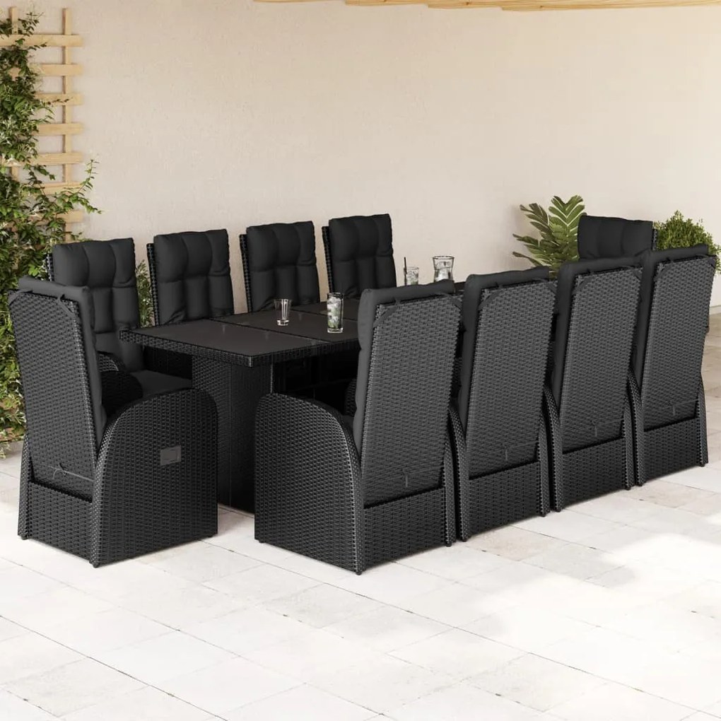 3277644 vidaXL Set mobilier de exterior cu perne, 11 piese, negru, poliratan