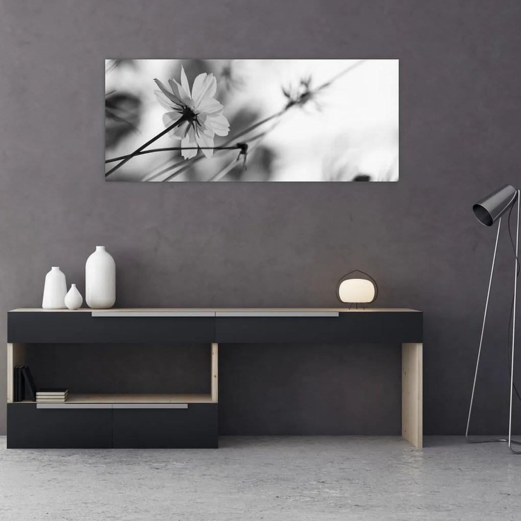 Tablou - Flori alb-negru (120x50 cm)