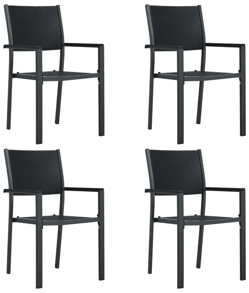 vidaXL Scaune de grădină, 4 buc., negru, plastic, aspect ratan