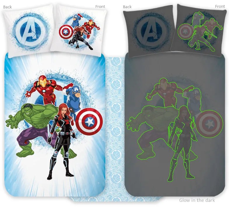 Avengers lenjerie de pat pentru copii care luminează în întuneric pentru grădiniță 100x135cm, 40x60cm