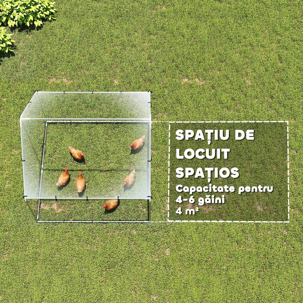 PawHut Coteț pentru Găini de Exterior, 2x2x2m 4 m² Țarc pentru Găini din Oțel Galvanizat cu Acoperiș Impermeabil Anti-UV și Încuietoare, Adăpost pentru 4-6 Găini, Animale Mici, Iepuri și Rațe | Aosom Romania