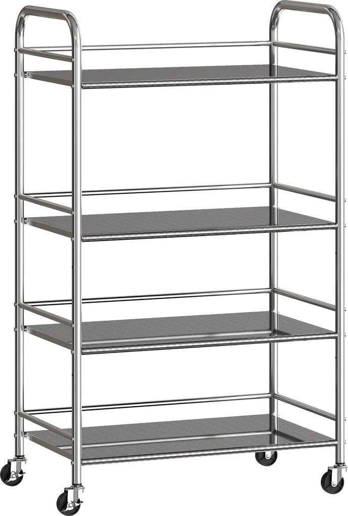 HOMCOM Cărucior de Bucătărie din Oțel Inoxidabil cu 4 Nivele și Rafturi Reglabile - Argintiu | Aosom Romania