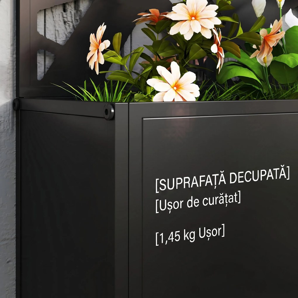 Outsunny Jardinieră cu Grilaj pentru Plante Cățărătoare din Metal, 61x23x113 cm, Negru | Aosom Romania