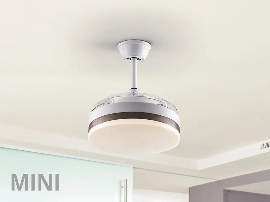 Lustra LED cu Ventilator si telecomanda, lame retractabile Mini Vento alb/bronz