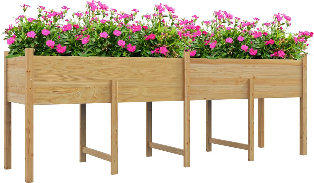 Outsunny Jardinieră pe picioare Pat de grădină ridicat, inserții de irigare + fetru de drenaj incluse Lemn de brad pre-uleiat | Aosom Romania