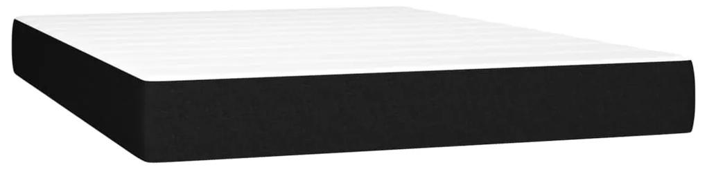 Pat box spring cu saltea, negru, 140x200 cm, textil Negru, 140 x 200 cm, Design cu nasturi