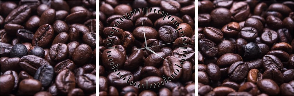 Tablou cu boabe de cafea (cu ceas) (90x30 cm)