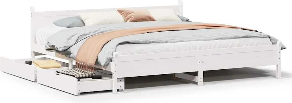 vidaXL Cadru de pat fără saltea, alb, 200x200 cm, lemn masiv pin