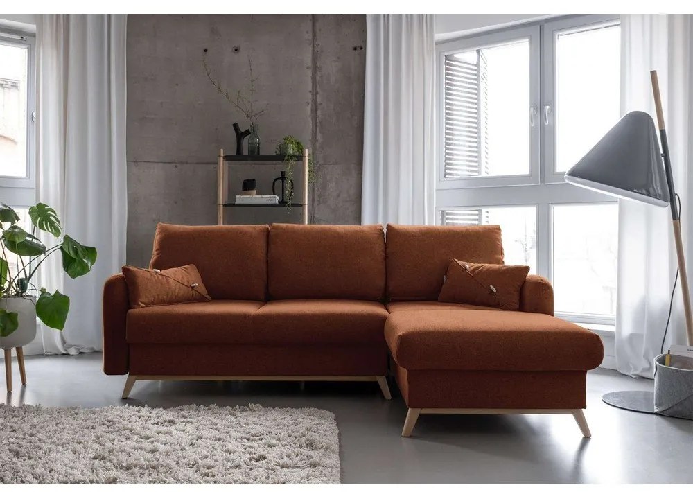 Colțar extensibil cu șezlong pe partea dreaptă Miuform Scandic Lagom, portocaliu cărămiziu