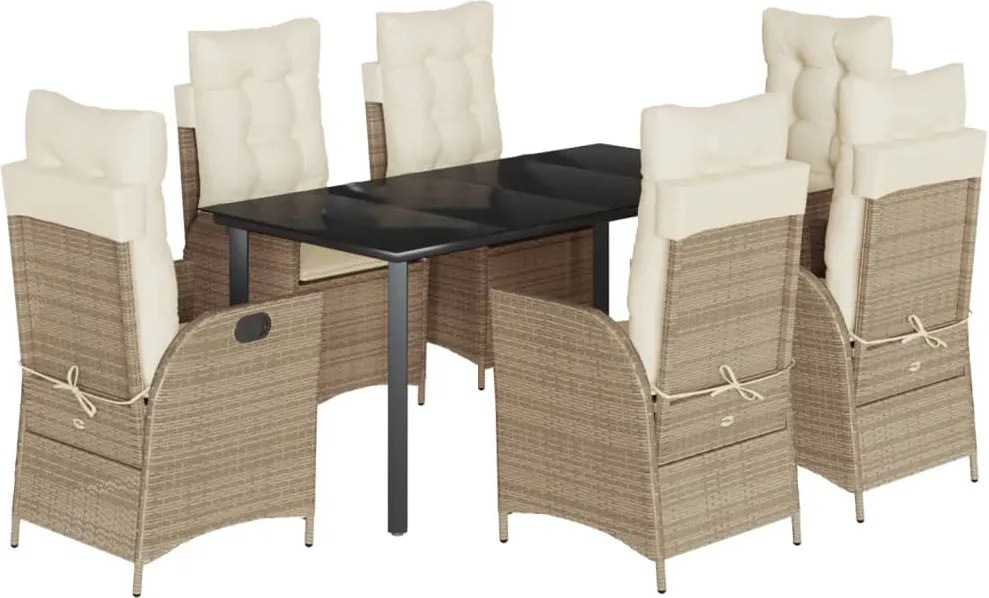 vidaXL Set de masă pentru grădină, 7 piese, cu perne, bej, poliratan