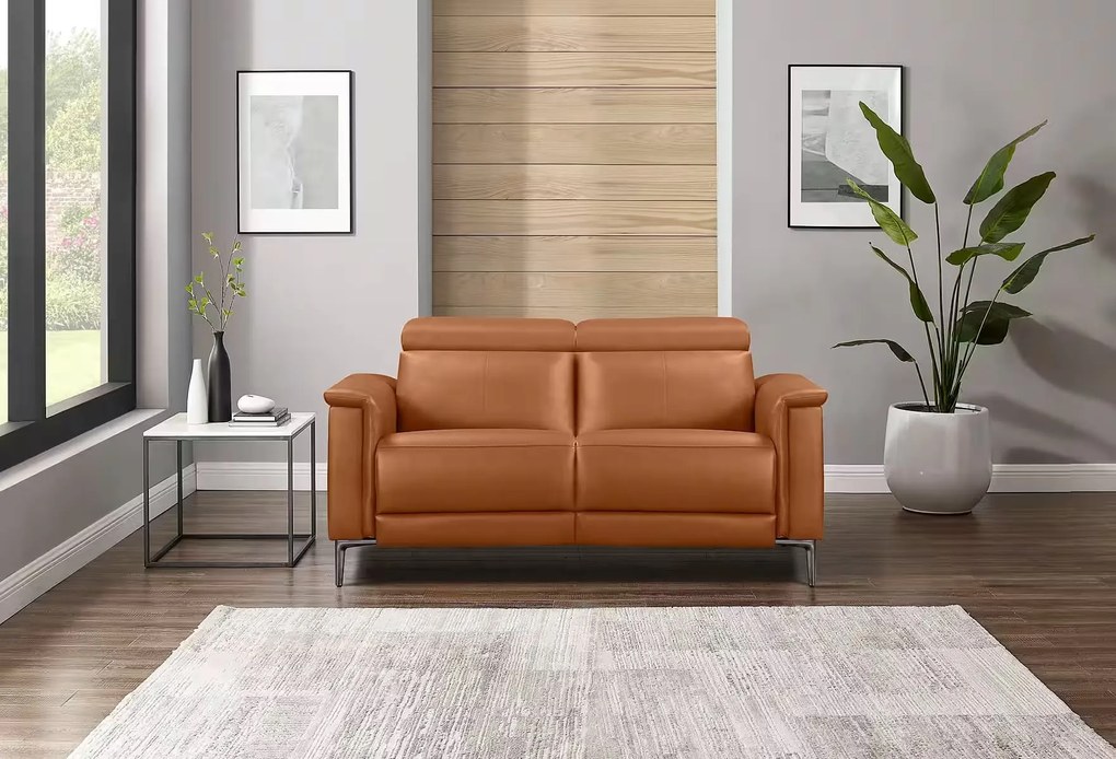 Canapea cu recliner, 2 locuri, funcție manuală, culoare cognac