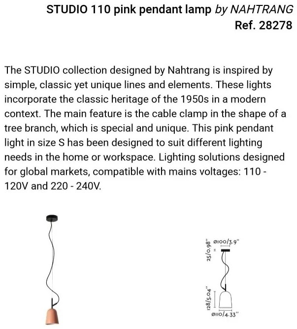 Lustra suspendata design modern Studio 110 roz