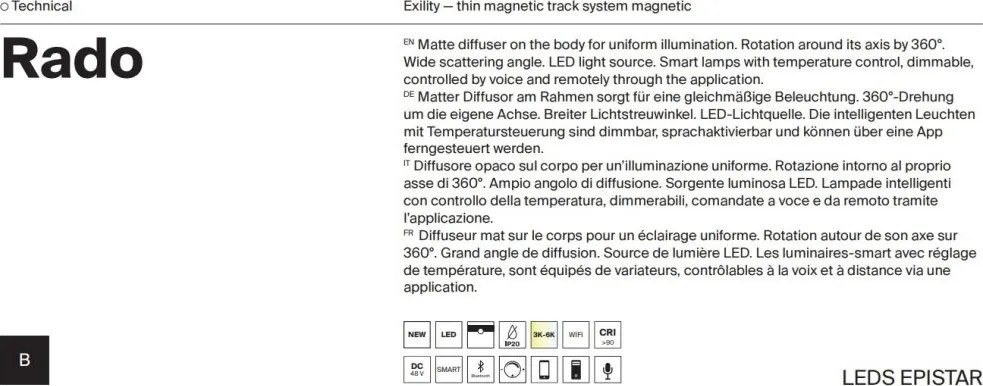 Modul LED, accesoriu pentru sina magnetica Exility, Rado Smart 18W