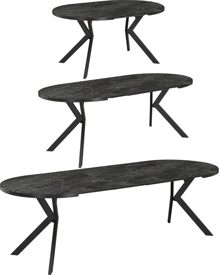 Masă de sufragerie extensibilă, beton închis/negru, 100-250x75,5 cm, LUKOS