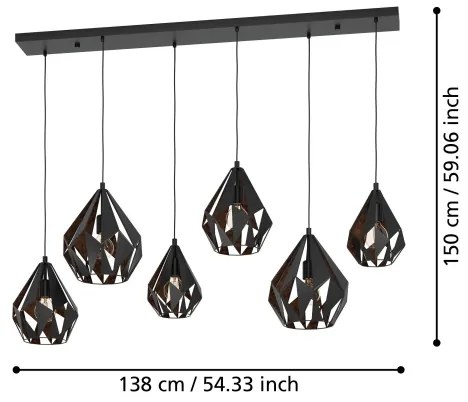 Lustră pe cablu CARLTON 6xE27/40W/230V Eglo 43846
